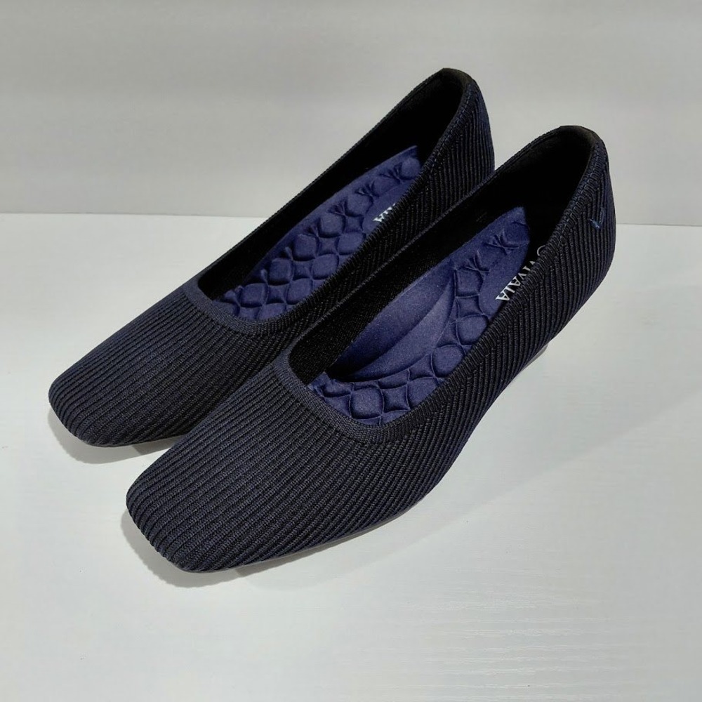 Vivaia Margot Wedge Pro Navy Blue Ribbed Knit Square Toe Pumps Womens Size 39.5 - Picture 4 of 12